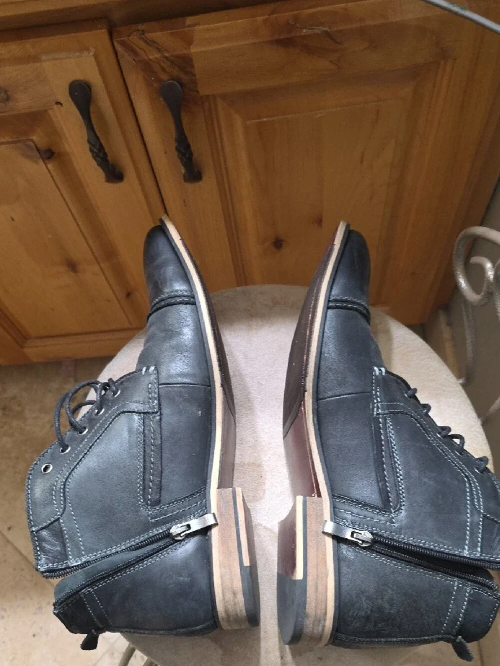 Steve Madden Black Leather P-Kaplan Lace-Up Boots